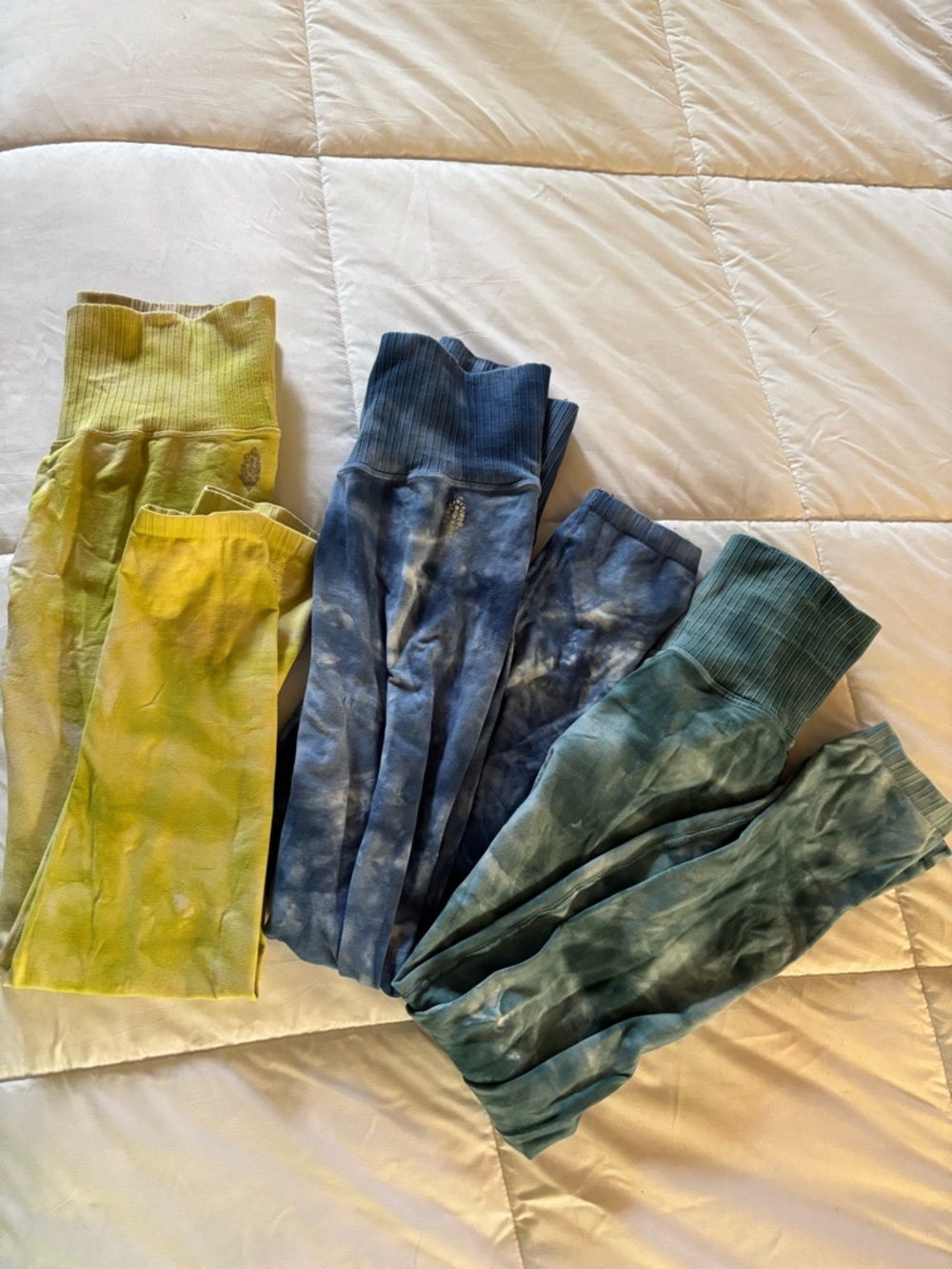 Free People Tie-Dye Ribbed Waist Leggings - Blue, Green, Yellow
